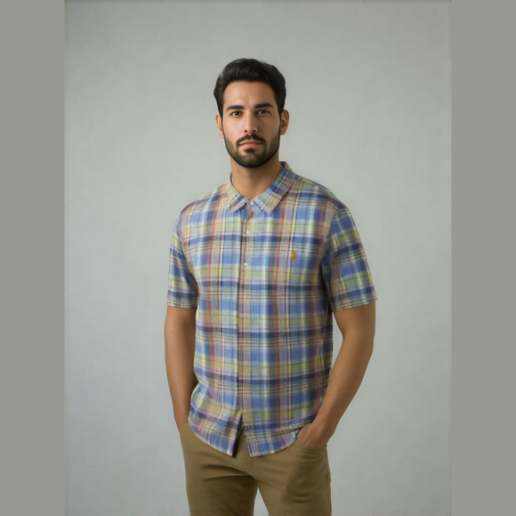 U.S. Polo Assn. Other - US Polo Assn Blue Plaid Short Sleeve‎ Button Up Men's Size 3XL Shirt